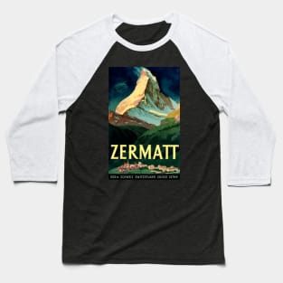 Vintage Travel Poster - Matterhorn Switzerland Baseball T-Shirt